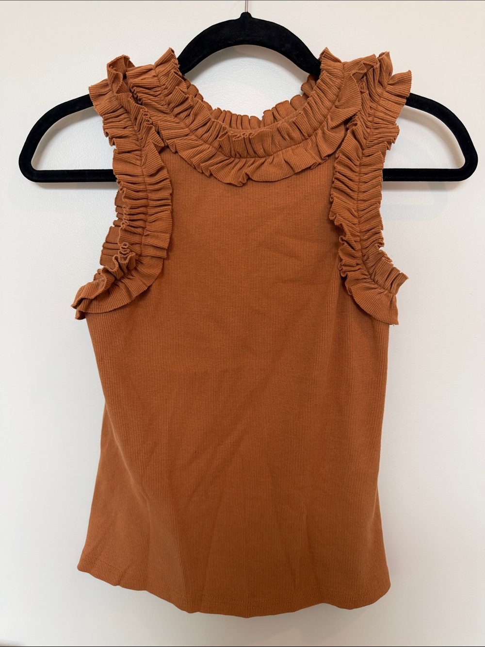 Anthropologie x Porrige Ruffled Sleeveless Tank Top in Rust - Size S